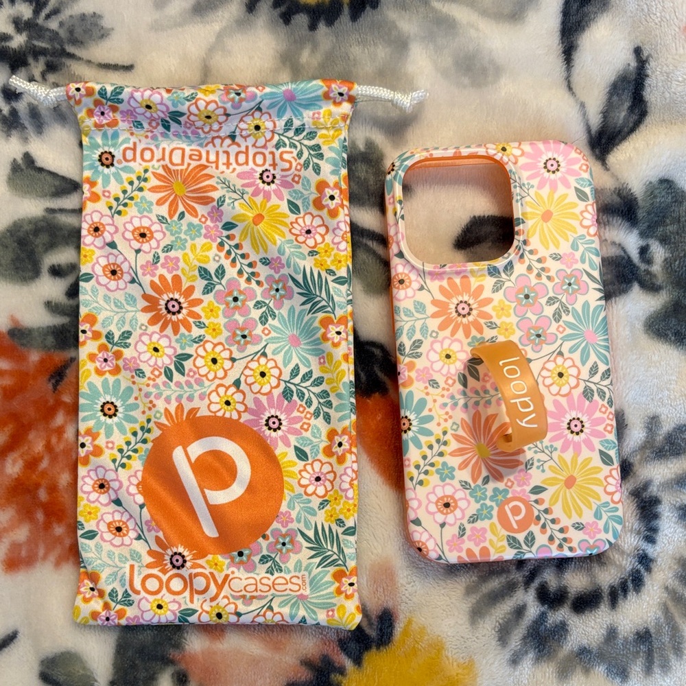 Loopy Case Floral Phone Case with Matching Pouch - Pink, Orange, Yellow, Green